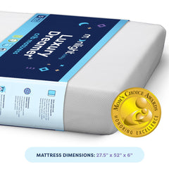 Moonlight Slumber Luxury Dreamer crib mattress top view emphasizing plush toddler surface and cooling materials