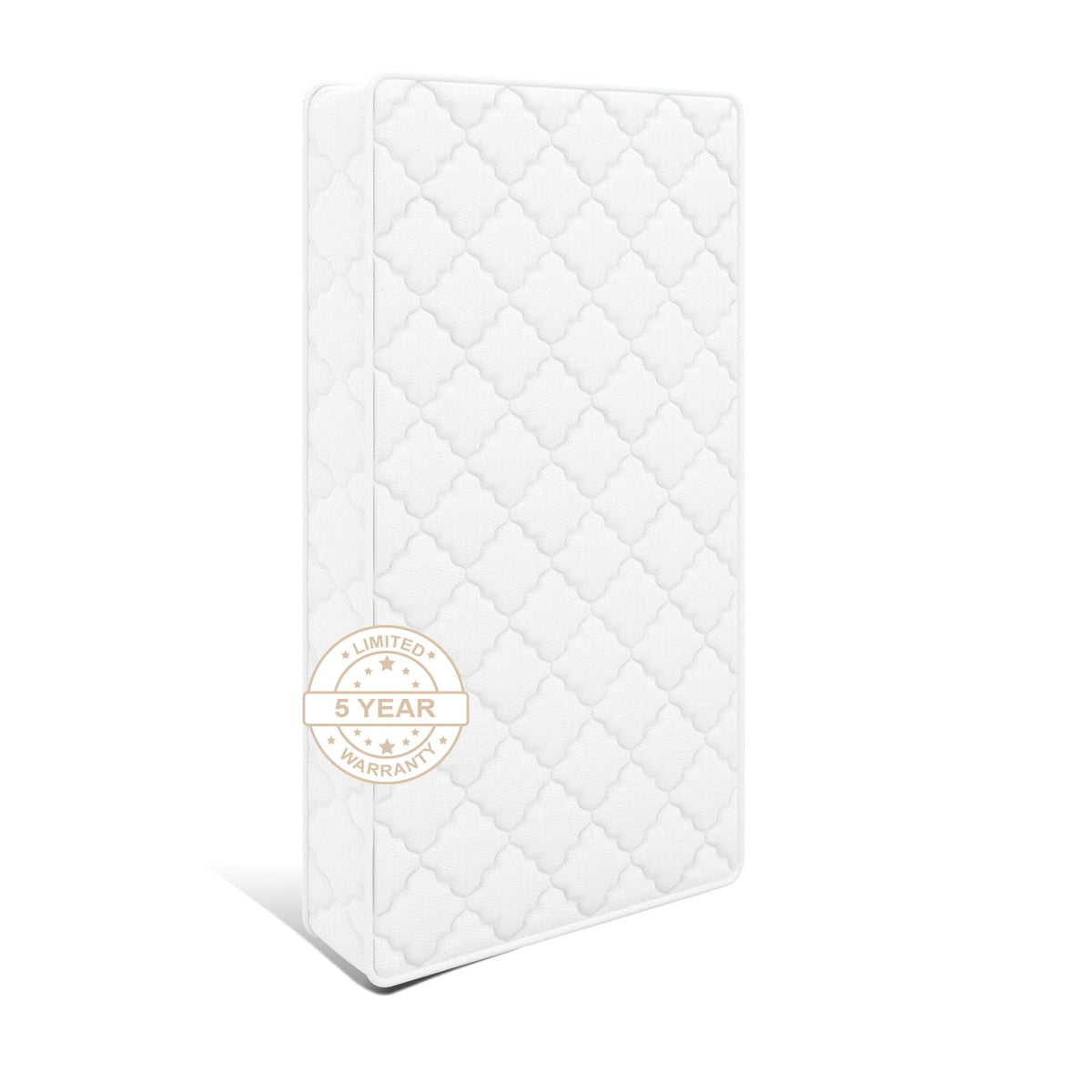 Moonlightfamily toddler mattress cover close-up showing quilted knit cover for soft breathability.