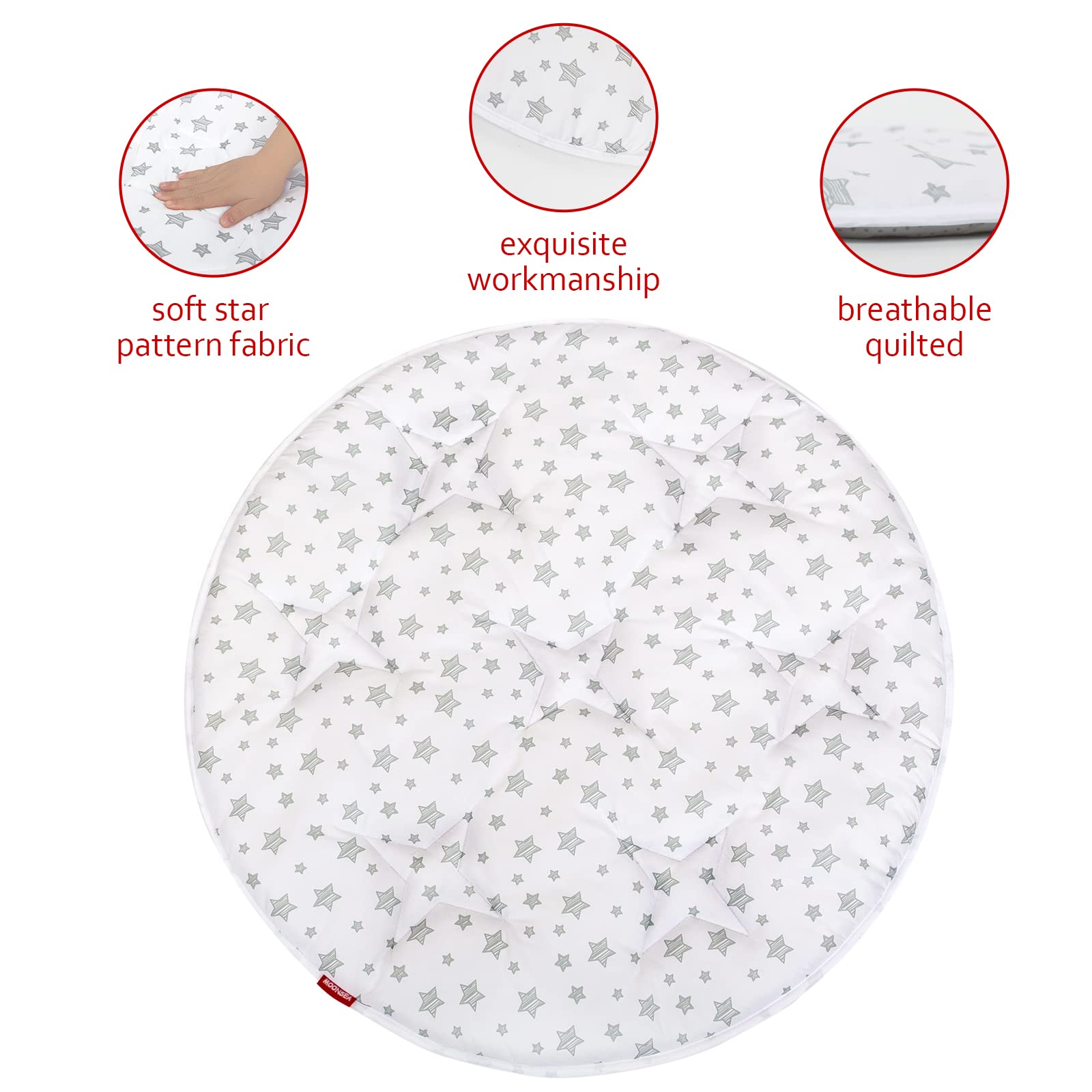 Moonsea 40-inch Round Play Mat flat view highlights generous space for crawling.