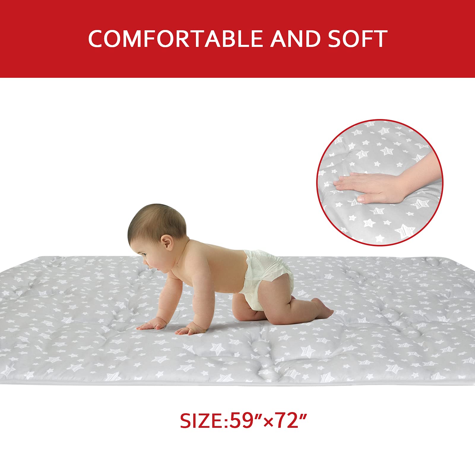 Moonsea 71x59 space provides ample room for crawling, tummy time, and social play