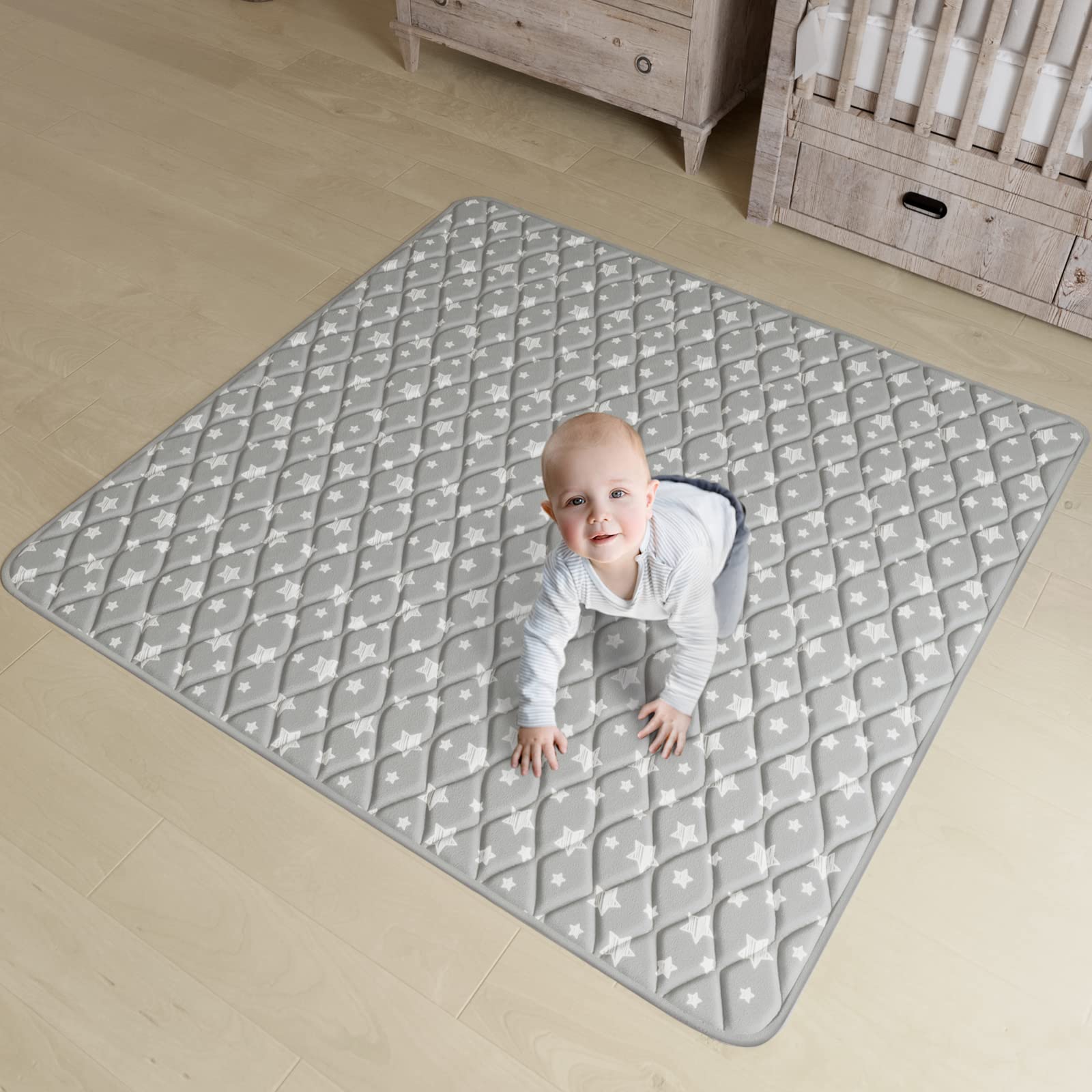 Moonsea Grey Star design enhances nursery decor while supporting safe play