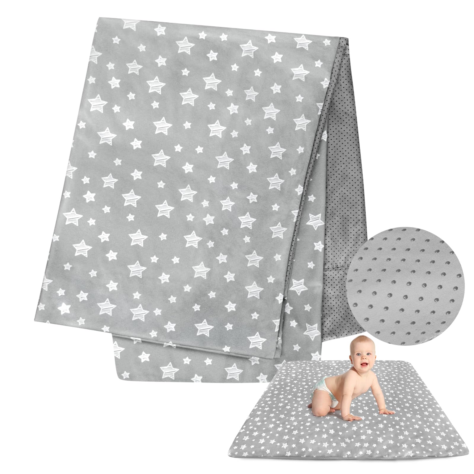 Moonsea baby playpen cover shows snug fit for 50x50 mats, clean and protected.
