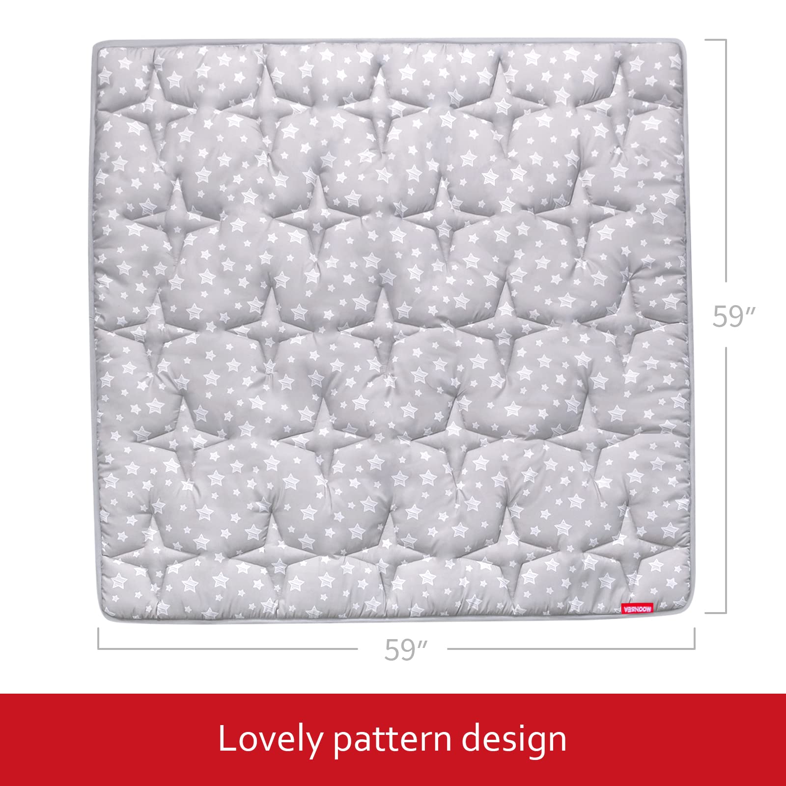 Moonsea baby playpen mat in living room shows roomy space for parent and child