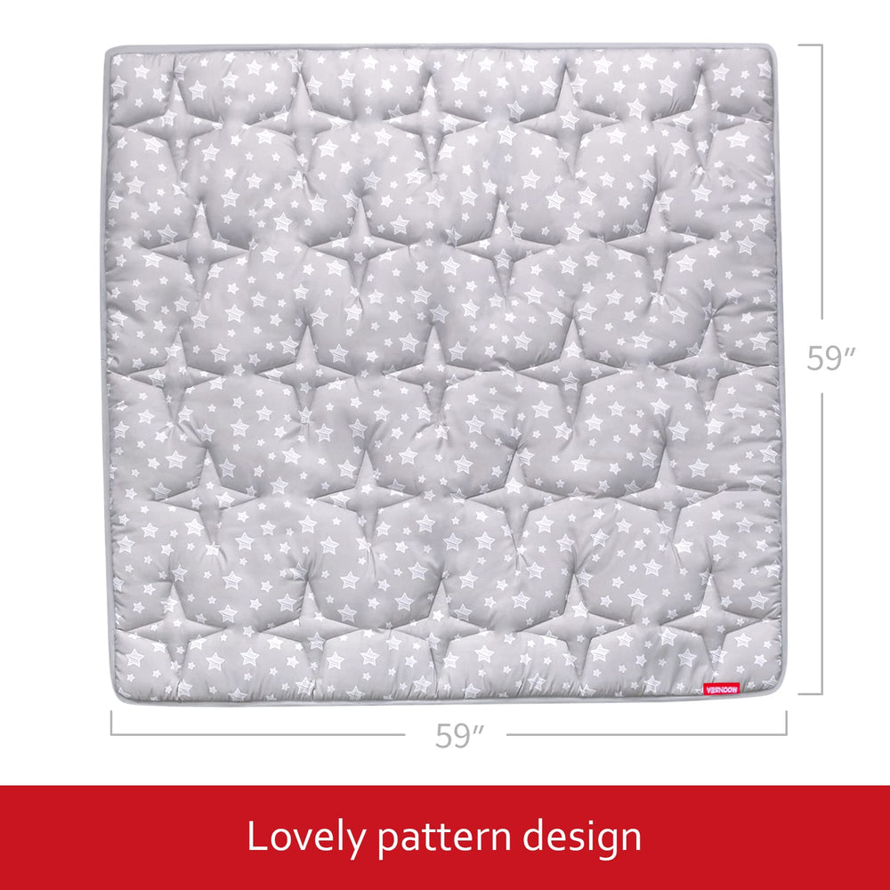 Moonsea baby playpen mat in living room shows roomy space for parent and child