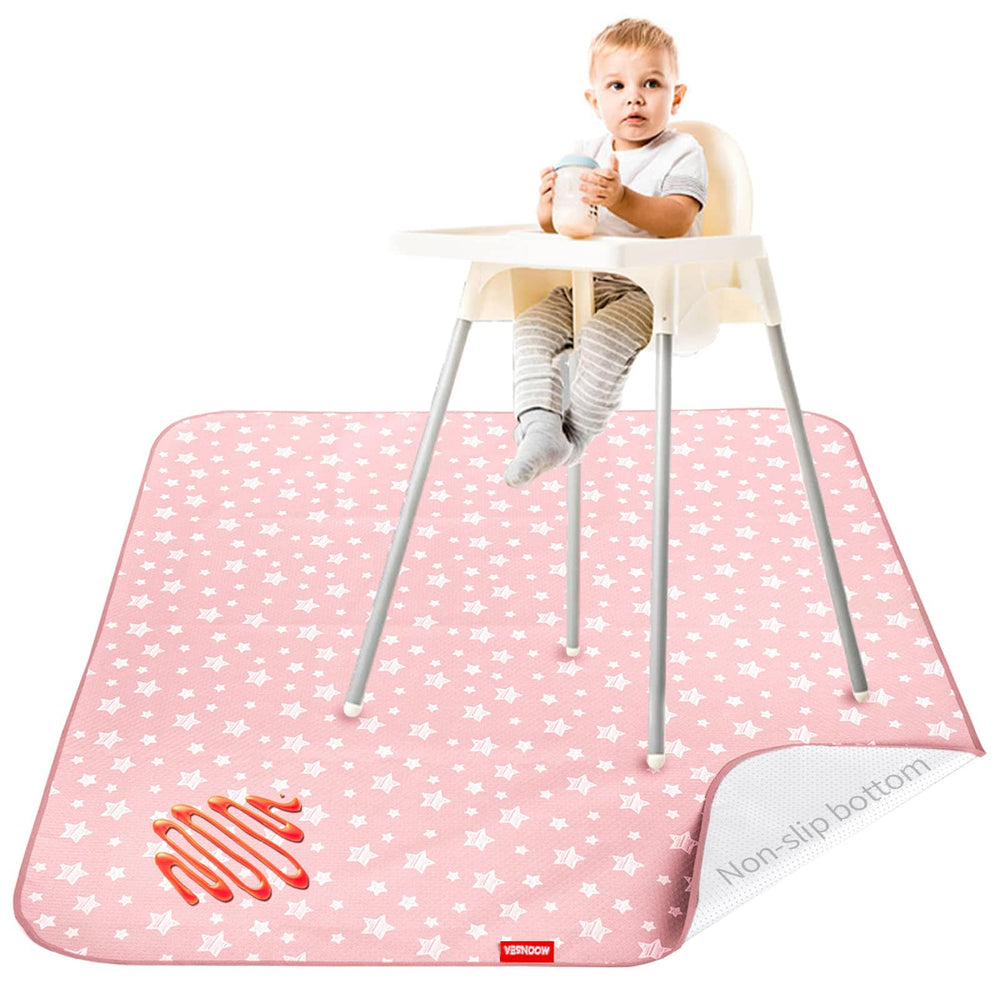 Moonsea Baby Splat Mat pink star pattern closeup showing spill protection.