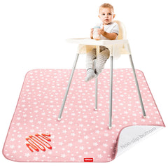 Moonsea Baby Splat Mat pink star pattern closeup showing spill protection.