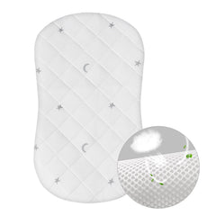 Moonsea bassinet pad cover Gray Star top view, breathable mesh promotes airflow for comfy naps.