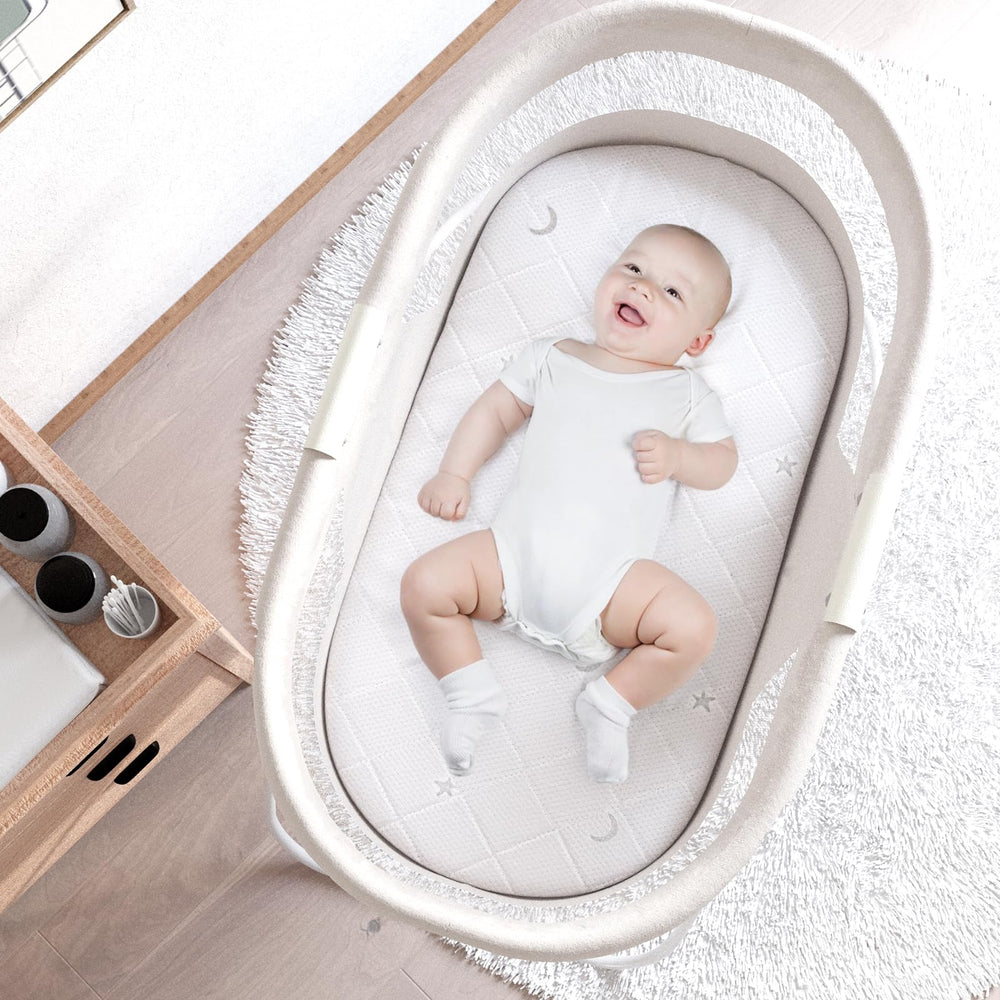Moonsea bassinet pad cover compatible with Halo bassinet models for easy setup.
