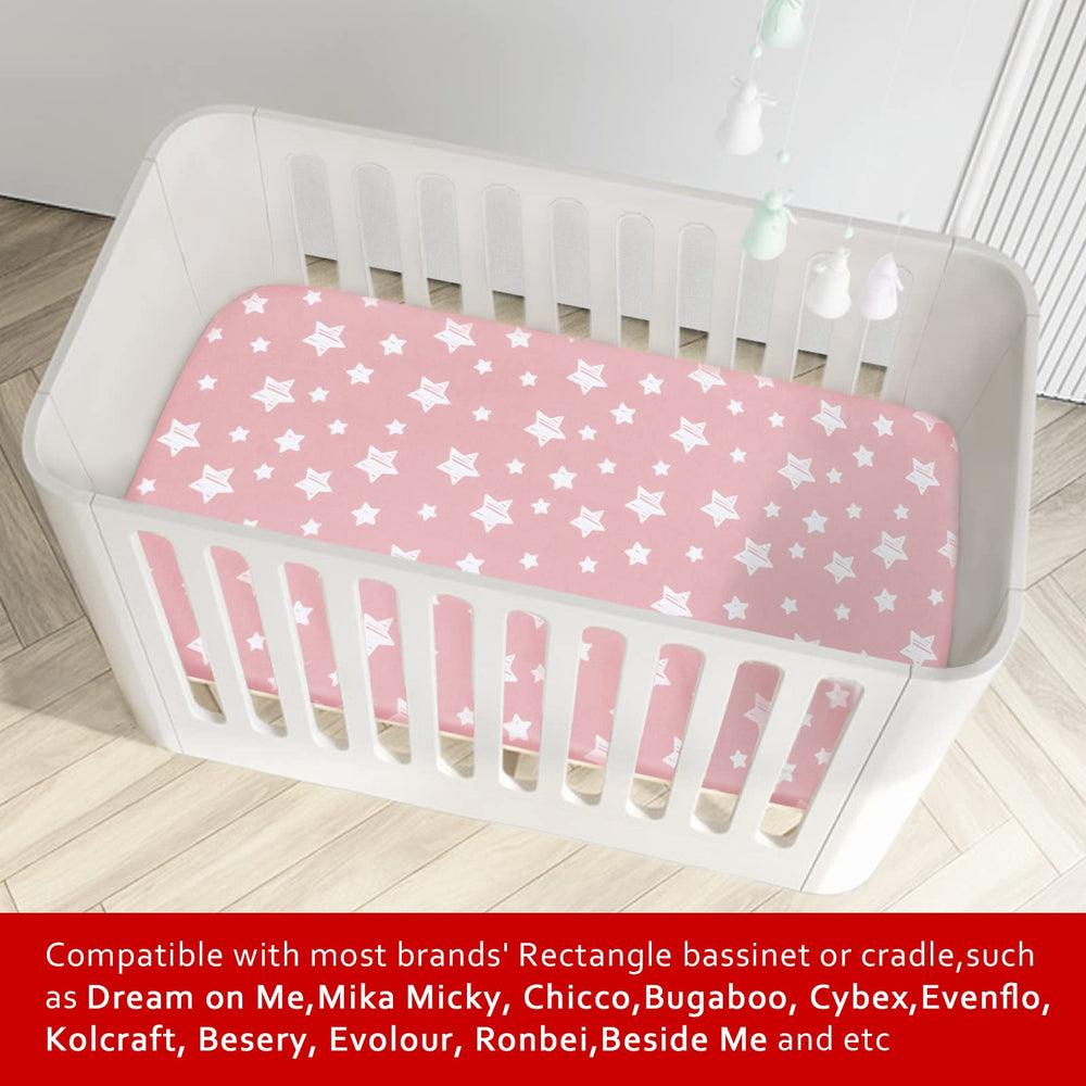 Moonsea bassinet sheet elastic corner ensuring secure, snug fit on round, oval, or rectangular mattresses.