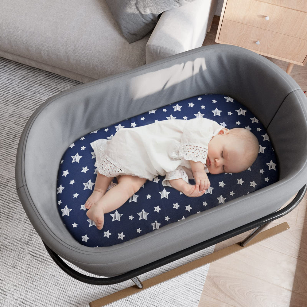 Moonsea bassinet sheets 4-pack navy elastic-band ensures snug fit