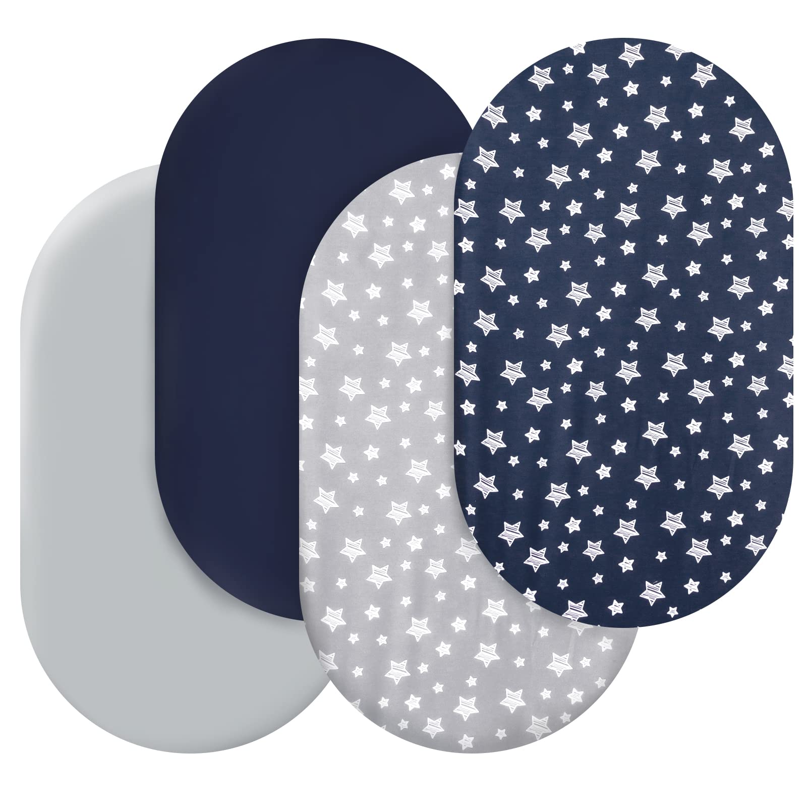 Moonsea bassinet sheets 4-pack navy oval-fit; secure sleep area