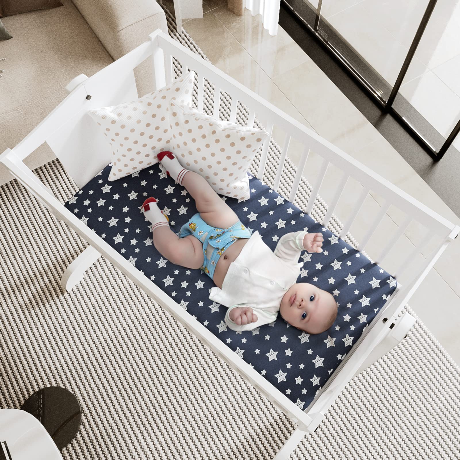 Moonsea bassinet sheets 4-pack navy rectangular-fit; versatile compatibility