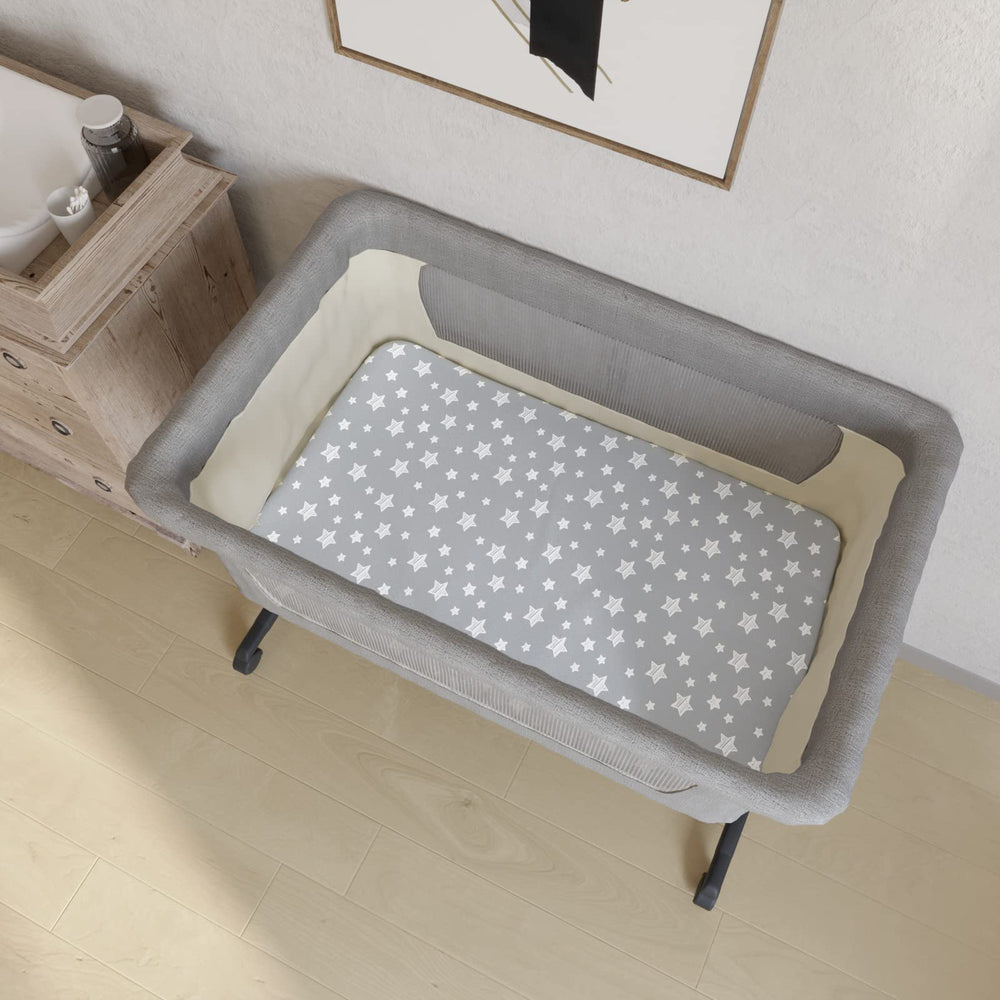 Moonsea bassinet sheets gray fade-resistant fabric stays vibrant over time.