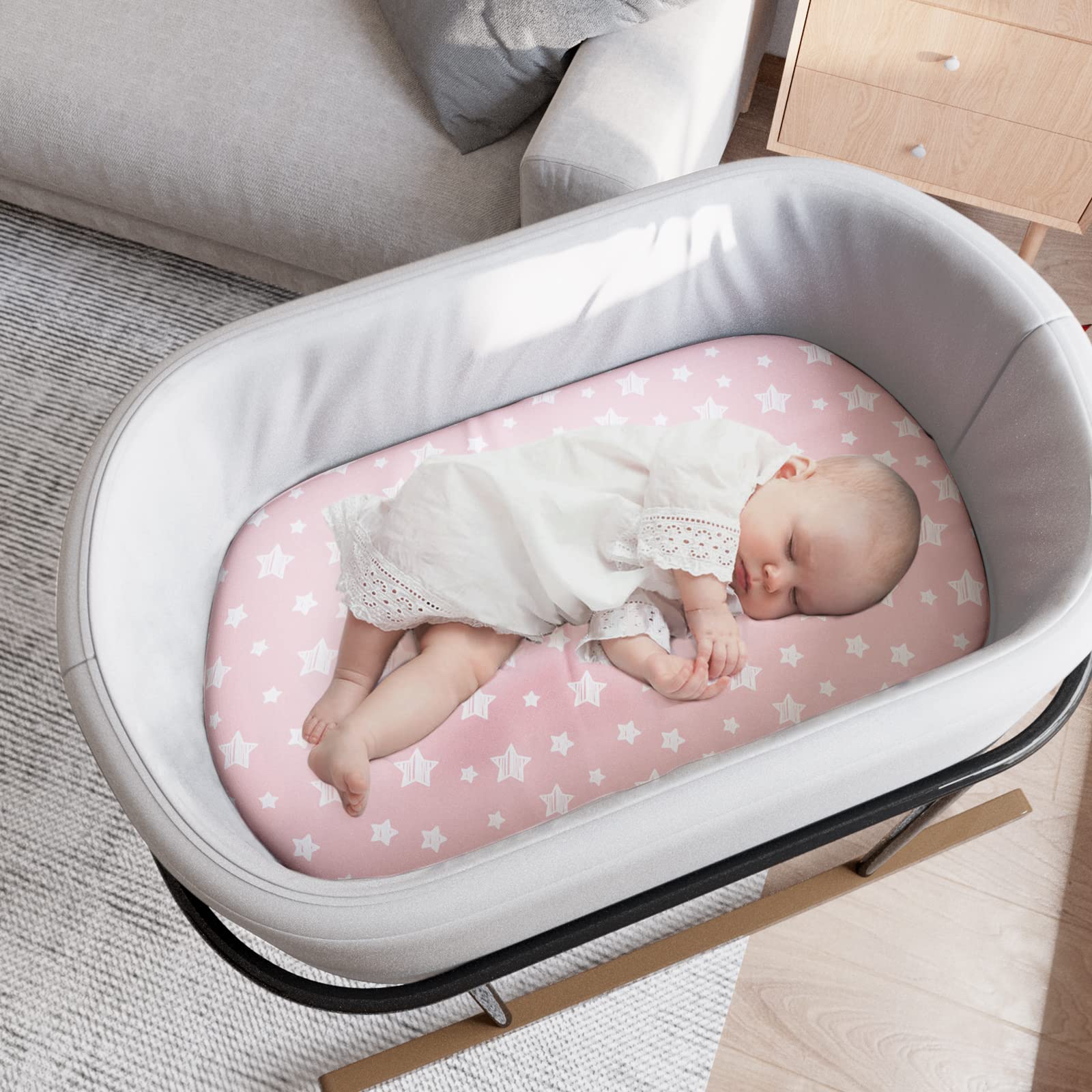 Moonsea bassinet-sheets-rectangle-fit-pink versatile rectangle bassinet sheet for easy changes