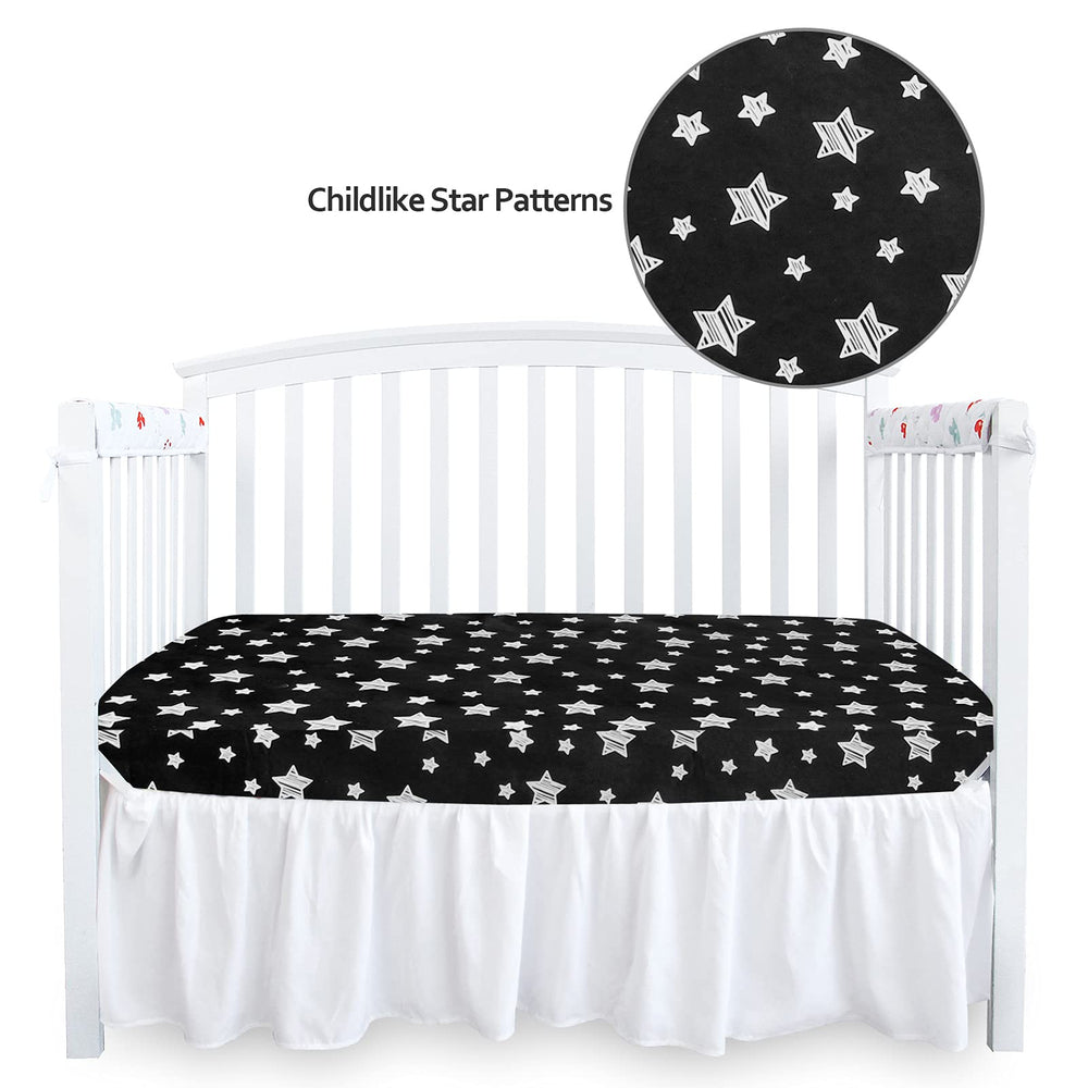 Moonsea Black Star crib sheet in a nursery scene for versatile decor