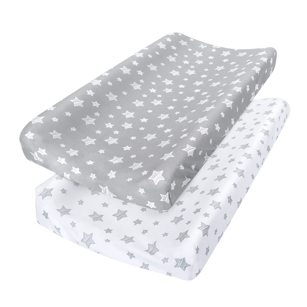 Moonsea changing pad cover in grey and white shows soft microfiber for comfy changes.