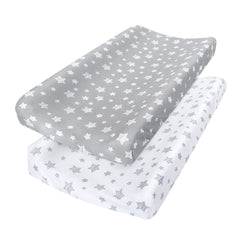 Moonsea changing pad cover in grey and white shows soft microfiber for comfy changes.