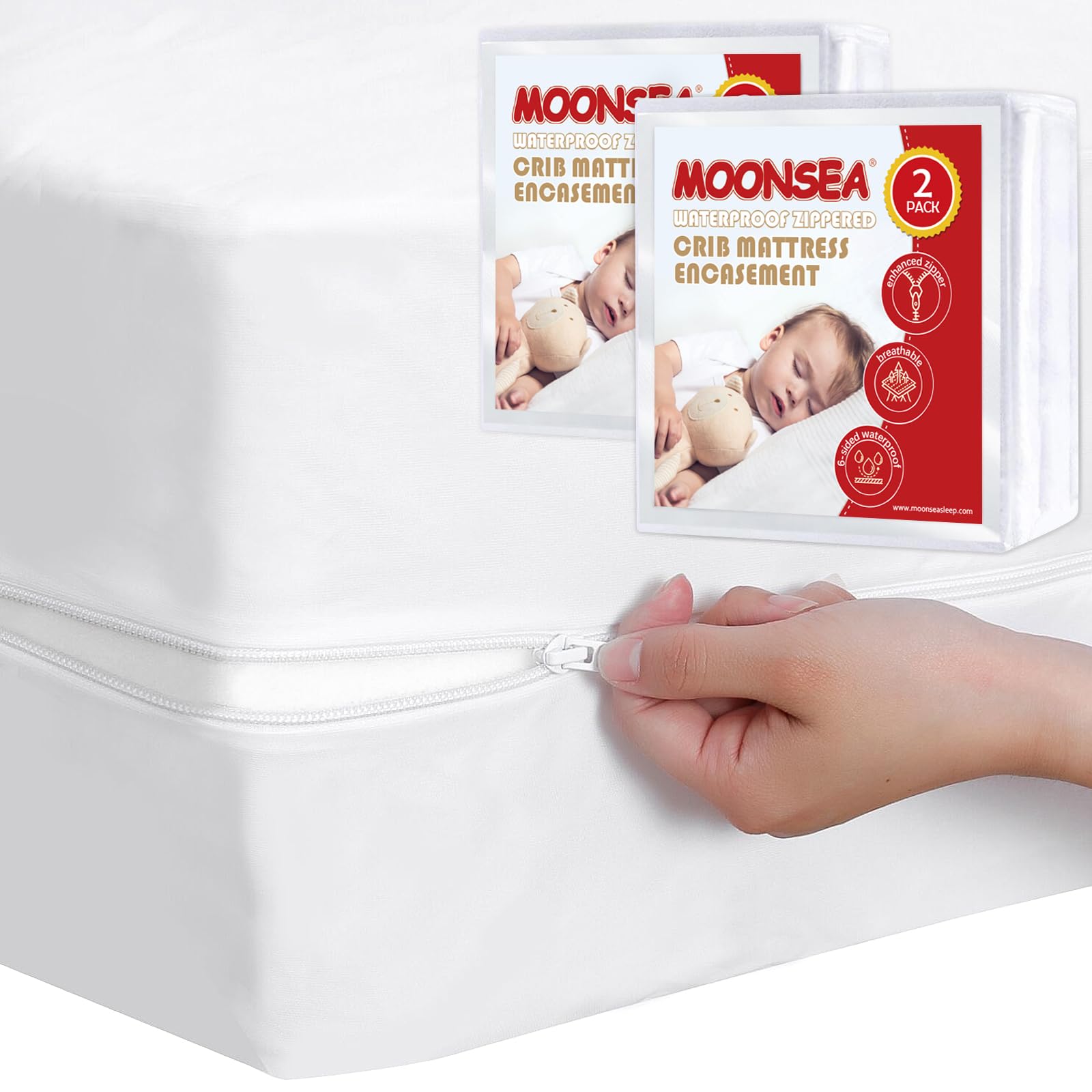 Moonsea crib mattress encasement 28x52x6 six-sided waterproof protection for leaks