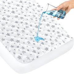Moonsea crib mattress protector top layer breathable fabric for comfortable, skin-friendly naps.
