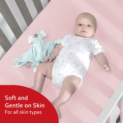 Moonsea fitted crib sheet securely covers a standard mattress with full-elastic edge.