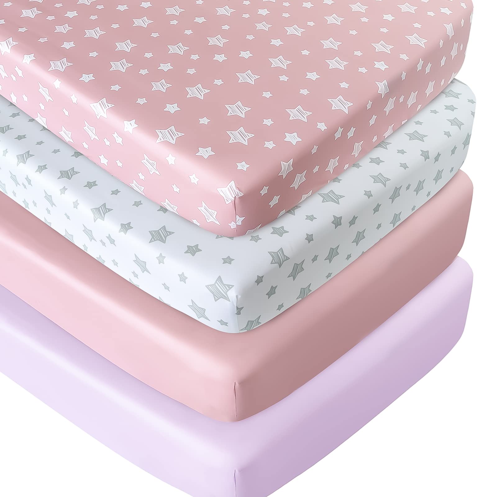 Moonsea pink crib sheet fabric close-up shows soft, breathable microfiber for baby comfort.