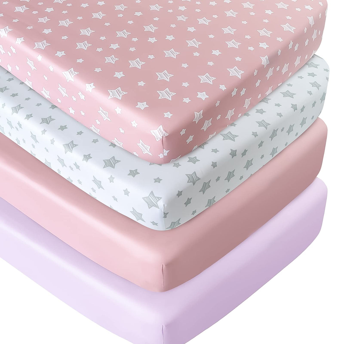 Moonsea pink crib sheet fabric close-up shows soft, breathable microfiber for baby comfort.