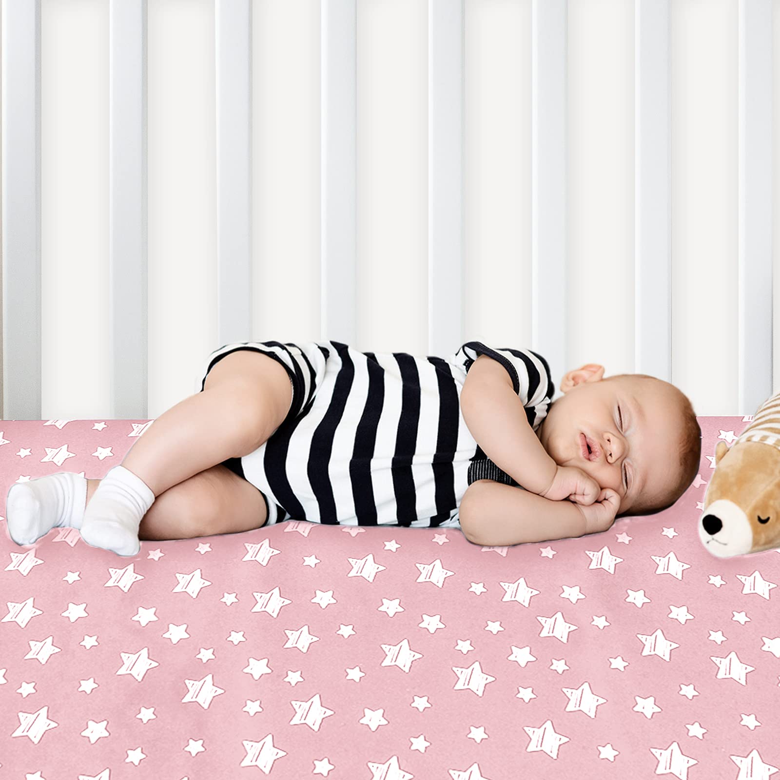 Moonsea crib sheets elastic edge provides snug fit for secure sleep.