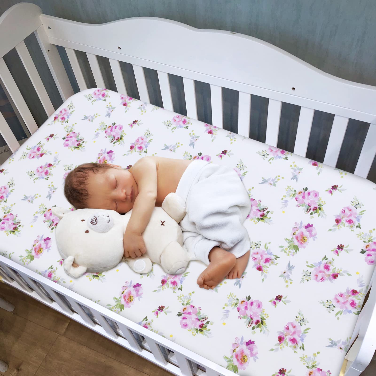 Moonsea crib sheets floral pack 2 show gentle colors to brighten the nursery