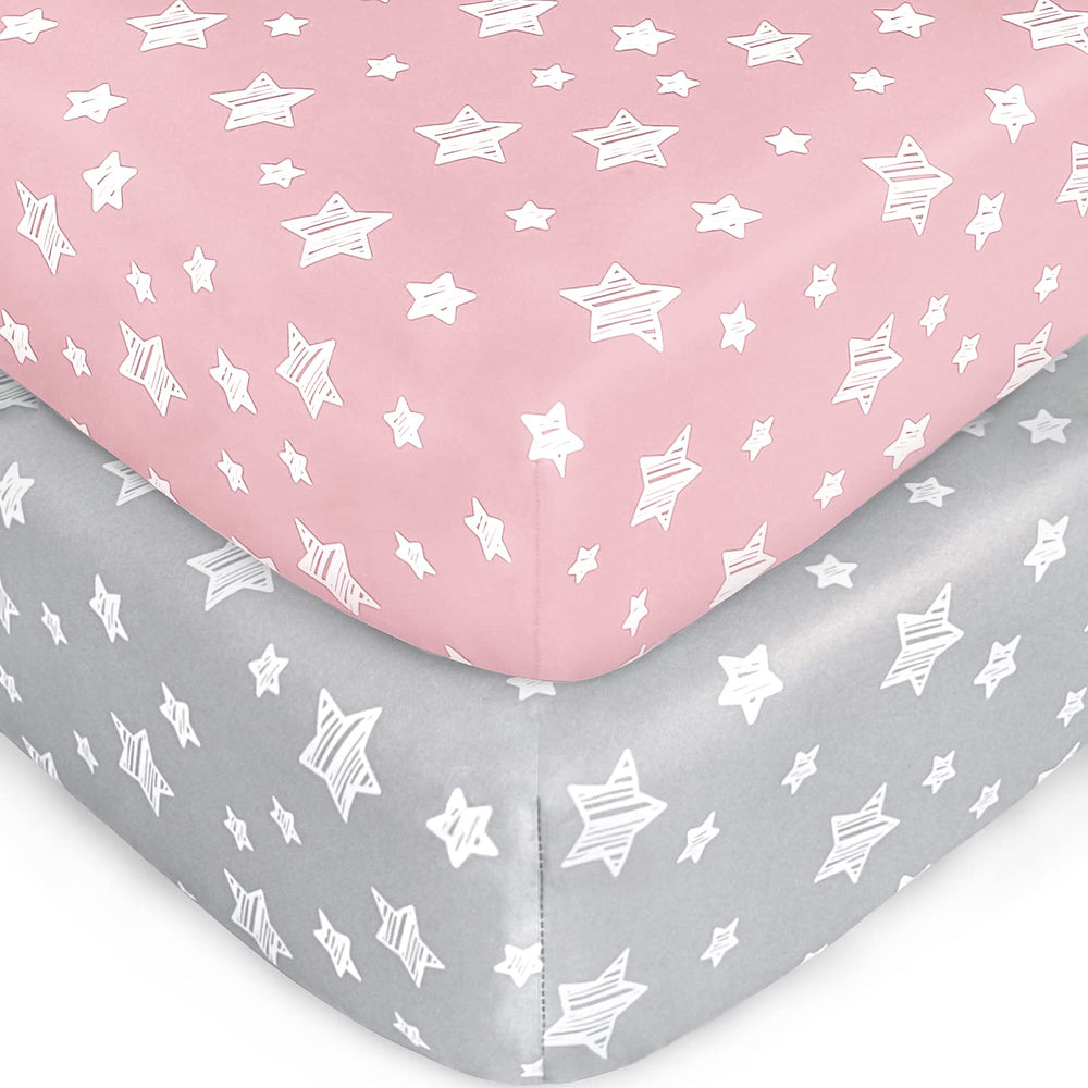 Moonsea crib sheets girls 2-pack folded for quick nursery setup.