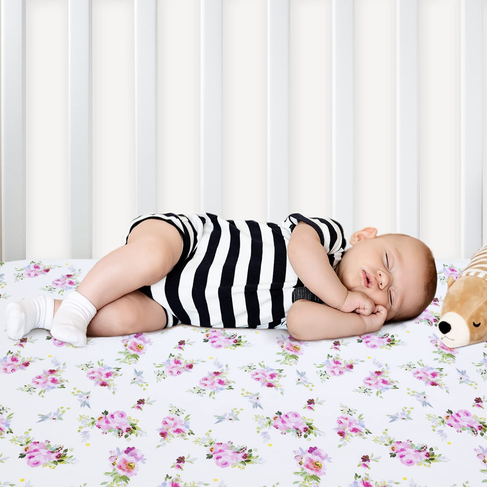 Moonsea crib sheets snug-fit-elastic-edge stay securely on standard crib mattresses