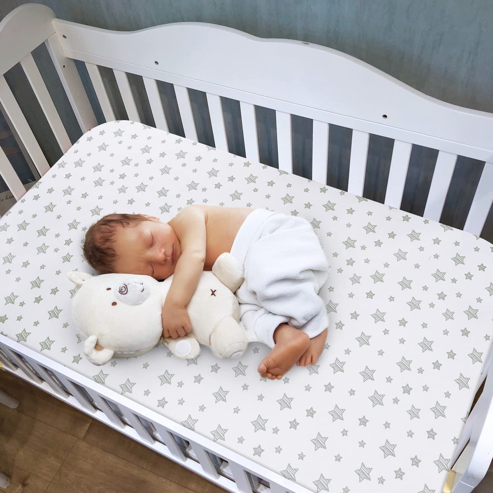Moonsea crib sheets two-pack grey-white pattern for nursery design