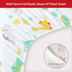 Moonsea dinosaur pattern closeup shows colorful, breathable microfiber for baby comfort.