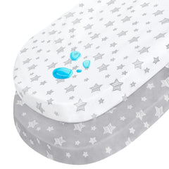 Moonsea Halo bassinet sheet 33x17 fit supports oval, rectangle, hourglass for flexible nursery use.