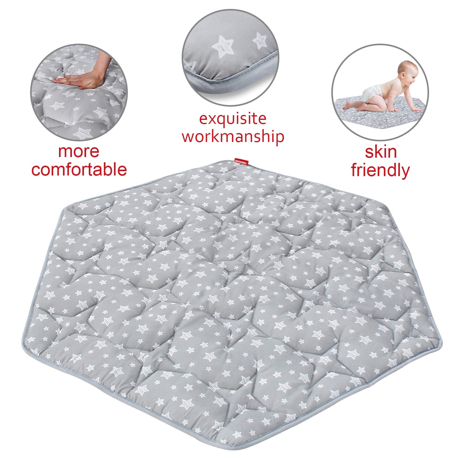 Moonsea hexagon playpen mat plush filling with soft microfiber cushioning for baby floor play