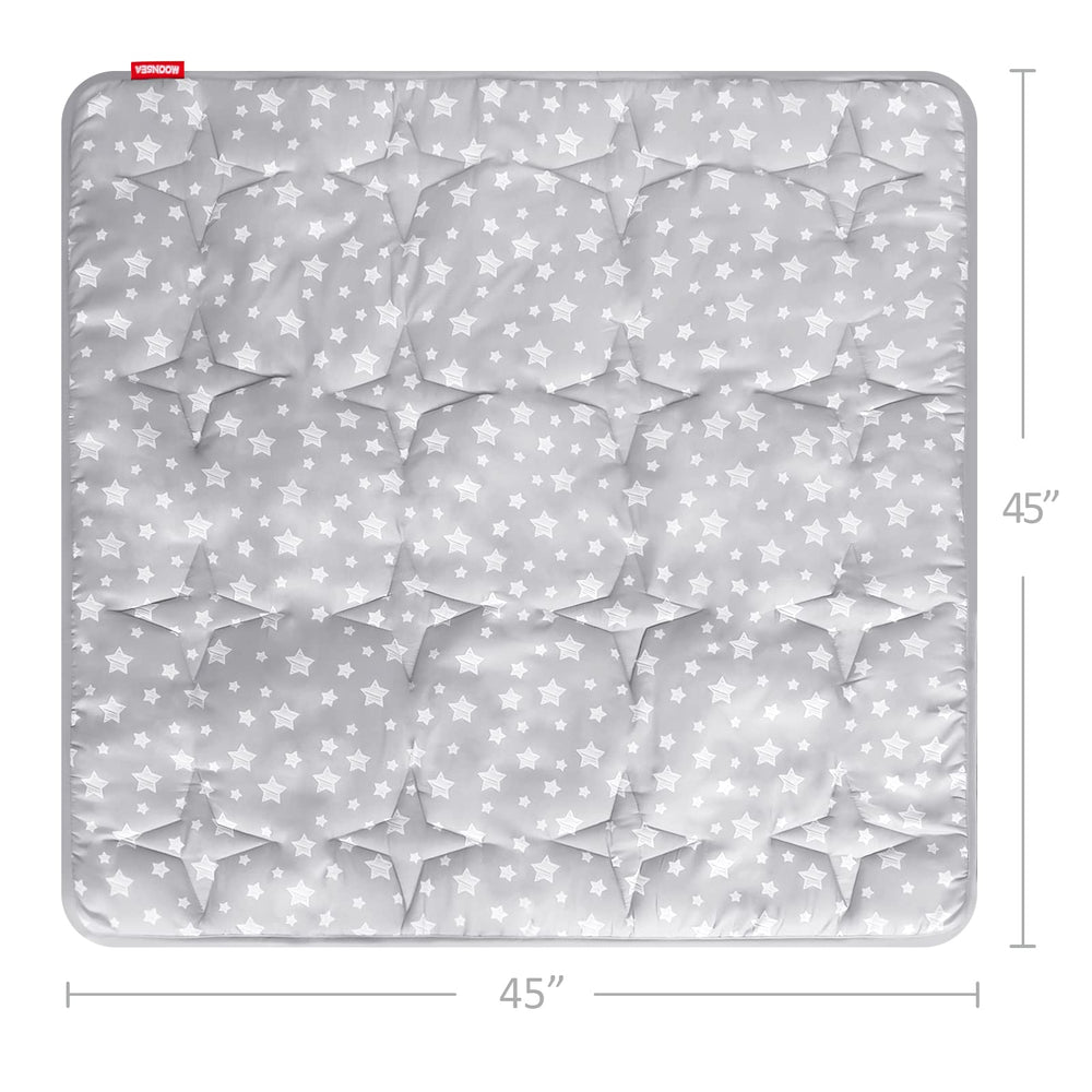 Moonsea star-print play mat folds easily for storage and on-the-go play.