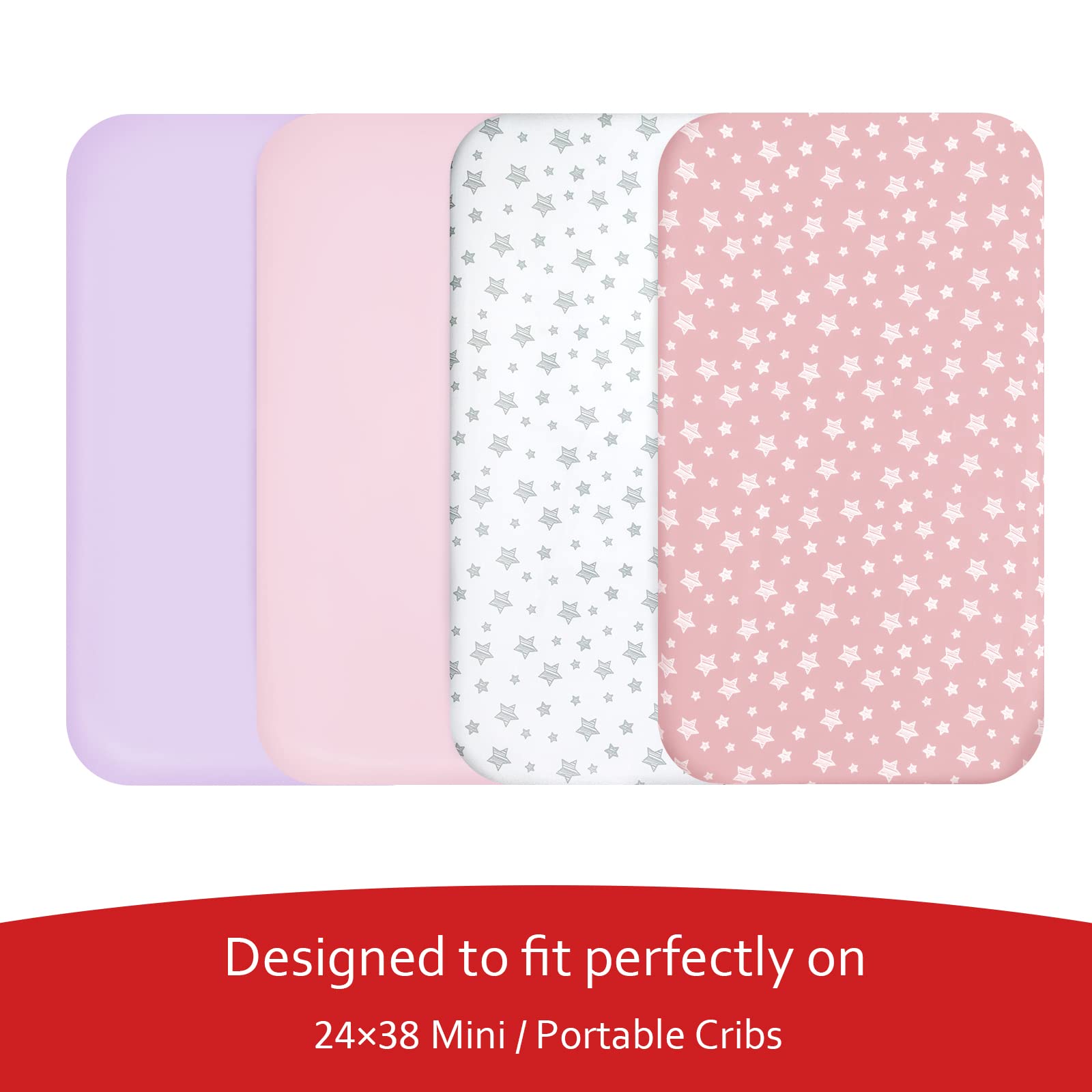 Moonsea mini crib sheets elastic edge detail demonstrates safe wrapping around mattress for a secure fit.