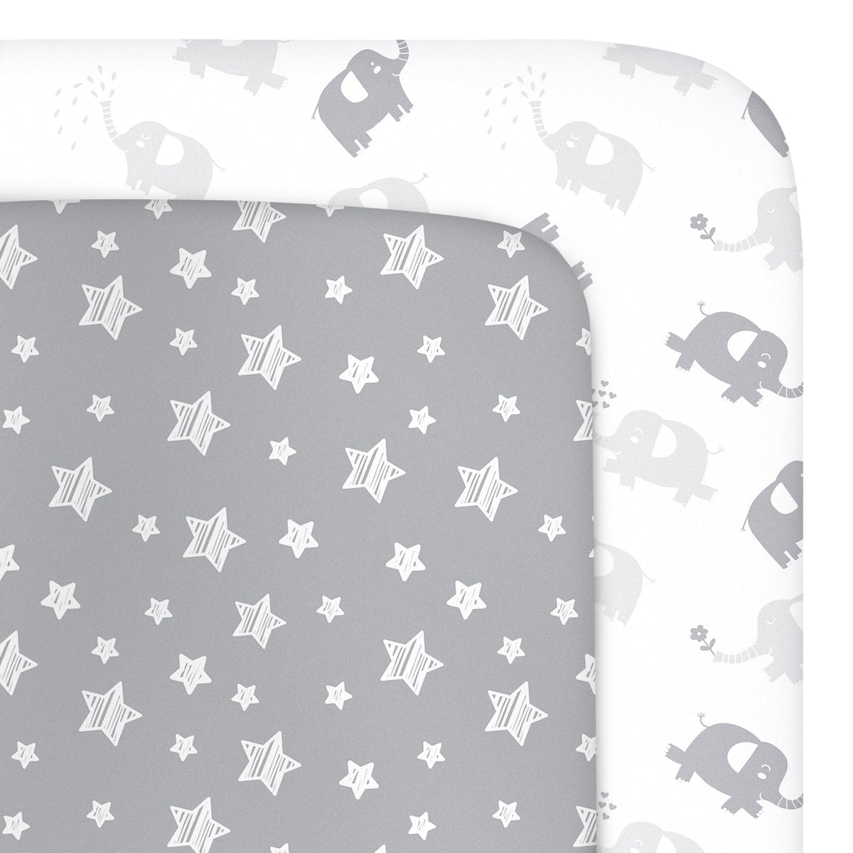 Moonsea mini crib sheets two-pack with snug fit on standard 38x24 mattress for secure sleep.