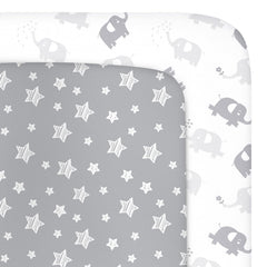 Moonsea mini crib sheets two-pack with snug fit on standard 38x24 mattress for secure sleep.