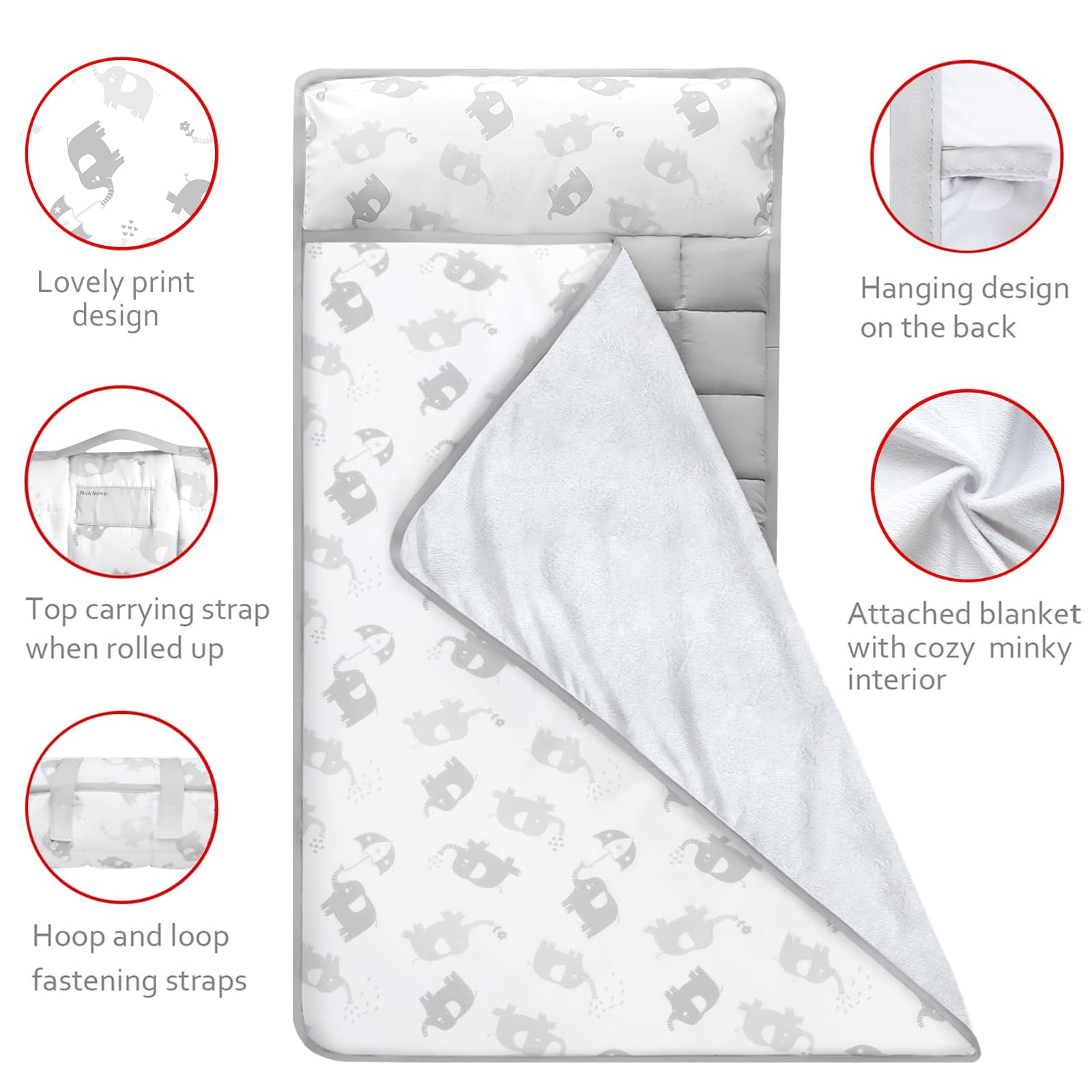 Moonsea nap mat carry-handle simplifies carrying to daycare and travel naps