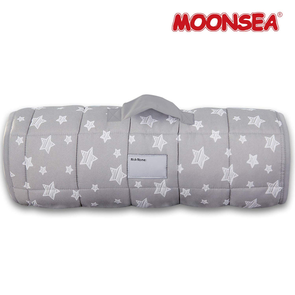Moonsea nap mat grey fastening straps for secure portable use