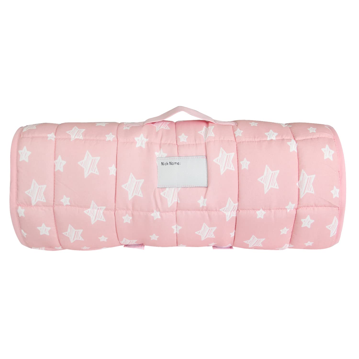 Moonsea nap mat pink on standard cot for easy compatibility.
