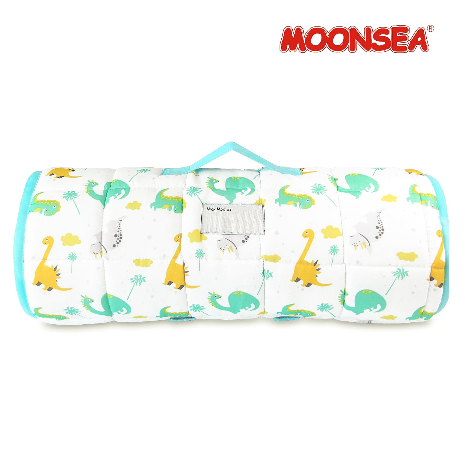 Moonsea nap mat-strap-closure highlights easy fasteners and a carrying handle.