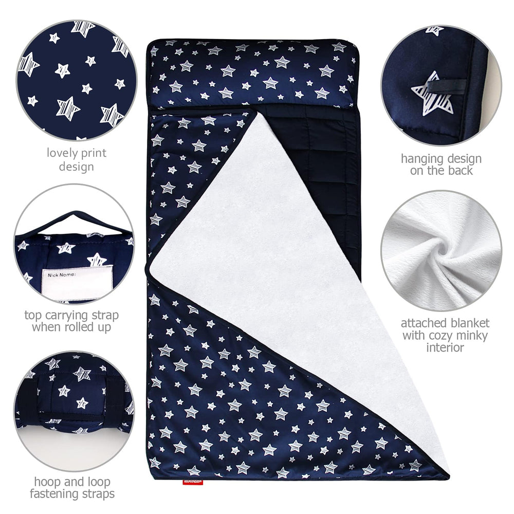 Moonsea Navy star pattern close-up highlights soft fleece minky texture.