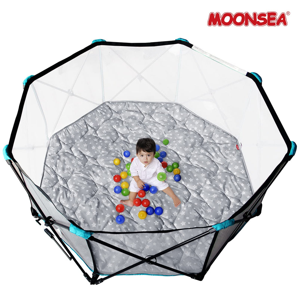 Moonsea octagon playpen mat grey star vacuum pack ready for easy setup