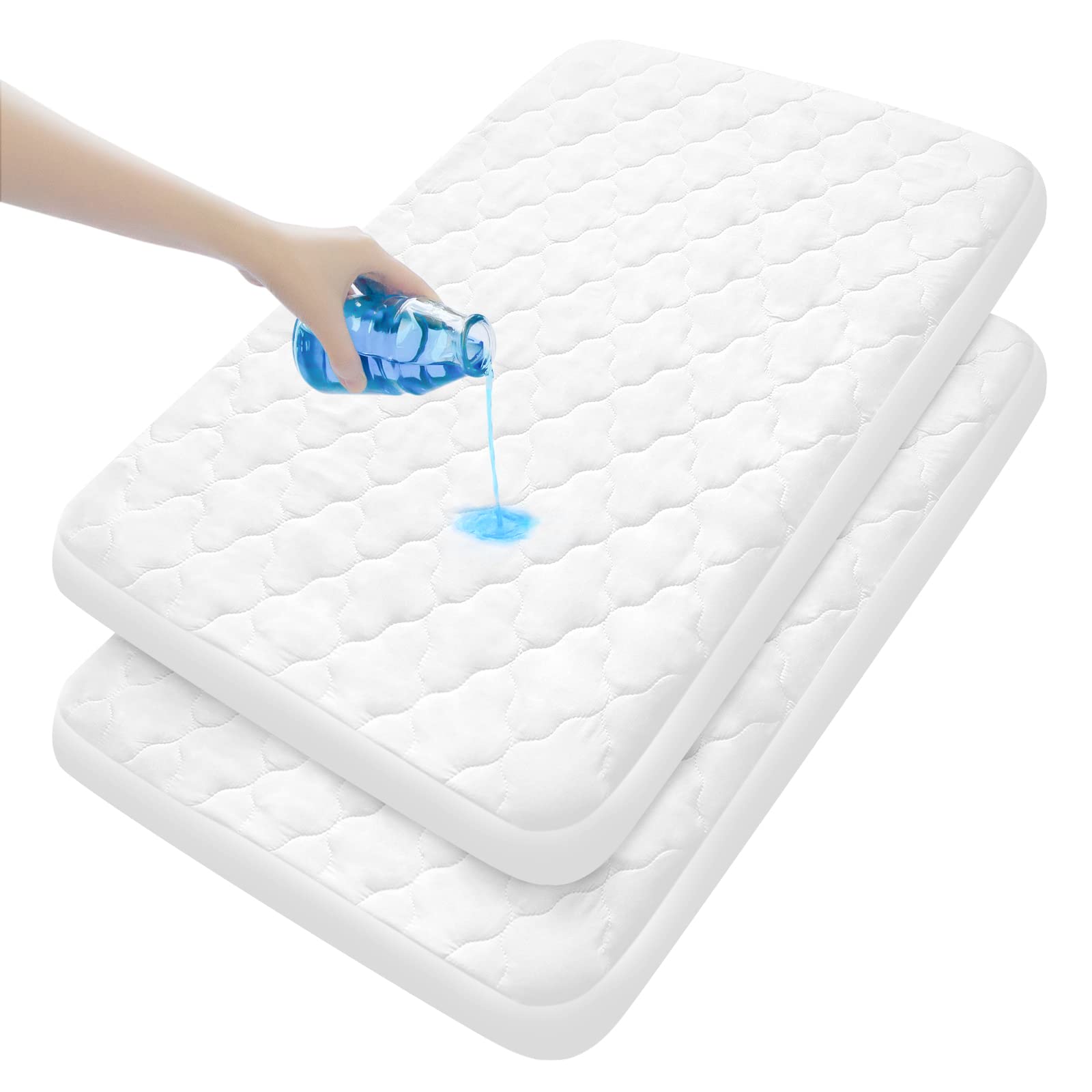 Moonsea Pack and Play mattress pad top fabric detail for soft, quiet comfort during naps.