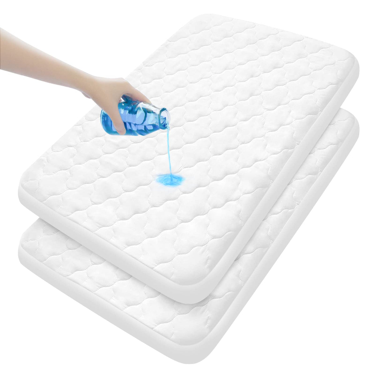 Moonsea Pack and Play mattress pad top fabric detail for soft, quiet comfort during naps.