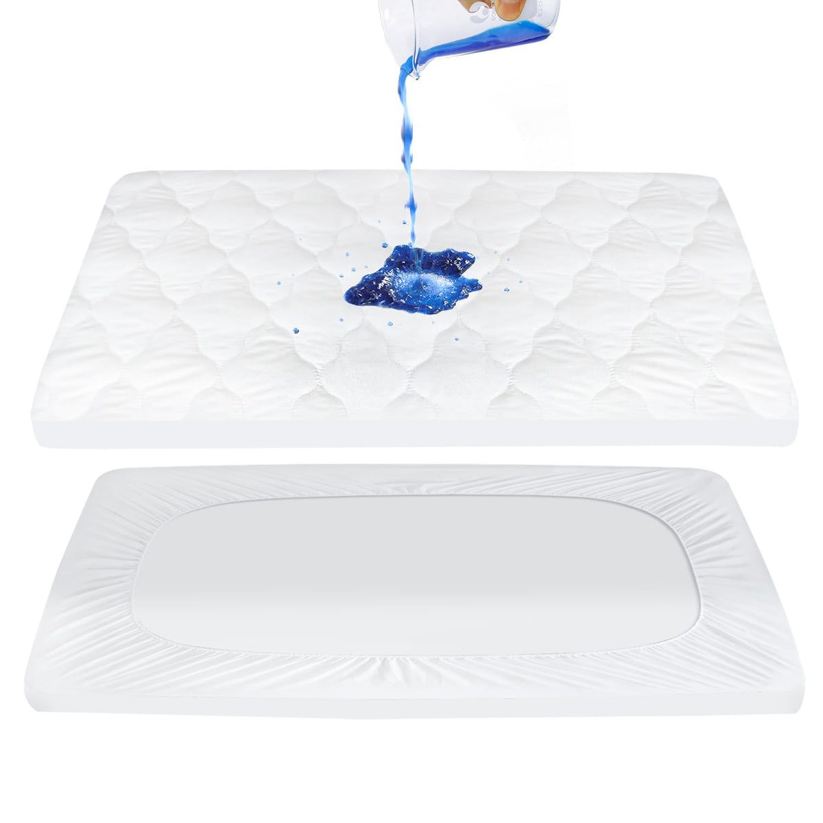 Moonsea pack and play mattress pad top fabric provides a soft, silent sleep surface.