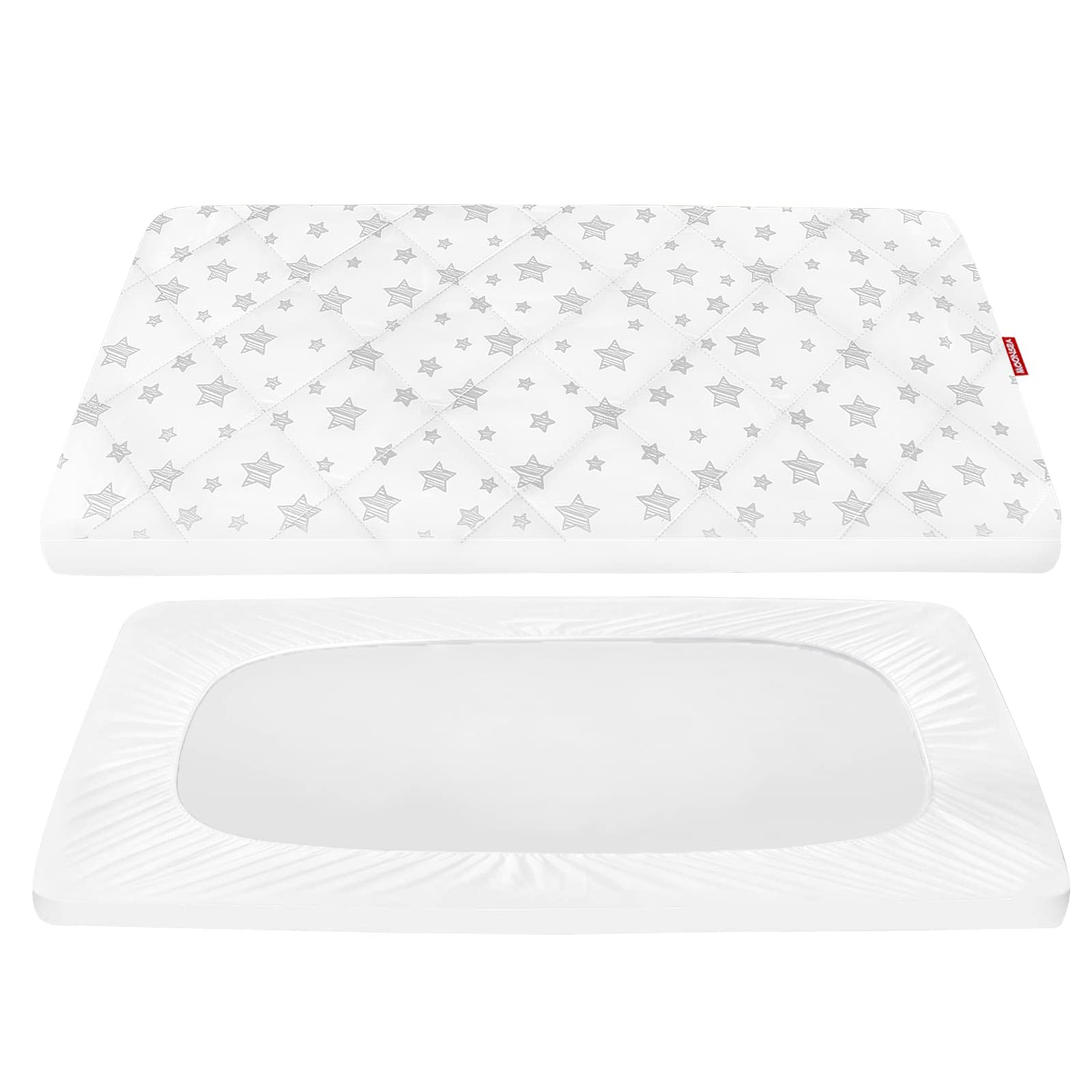 Moonsea Pack and Play Sheet quilted top view with soft fabric for gentle sleep.
