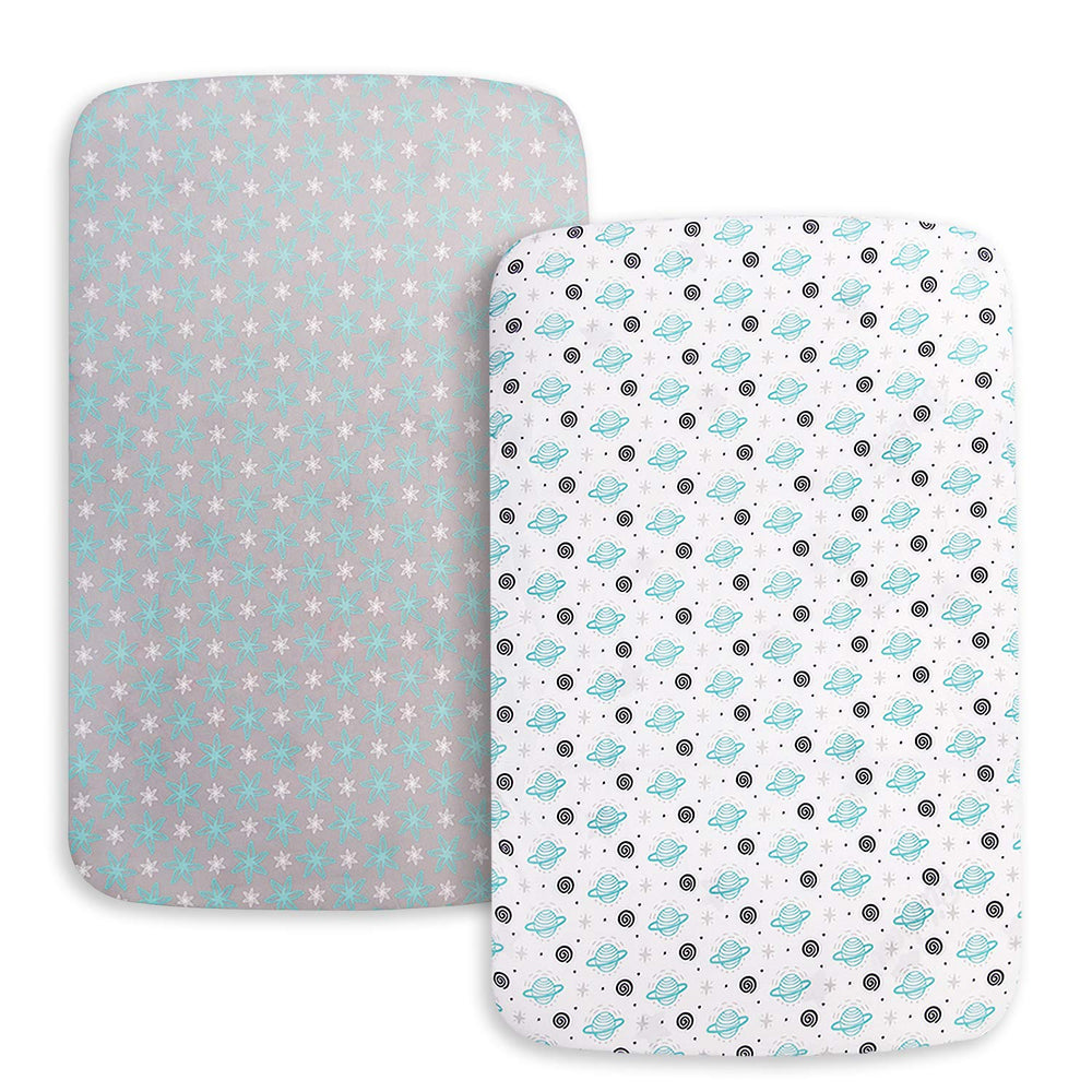 Moonsea Pack and Play Sheets two-pack folded for storage