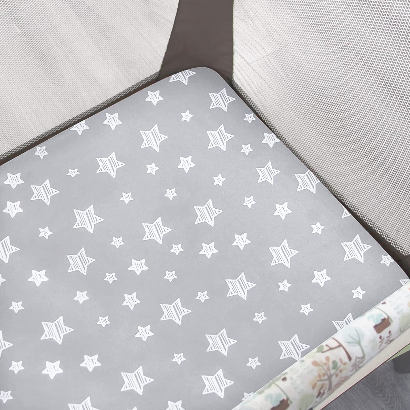 Moonsea pack n play sheet elastic edge shown for snug, safe fit